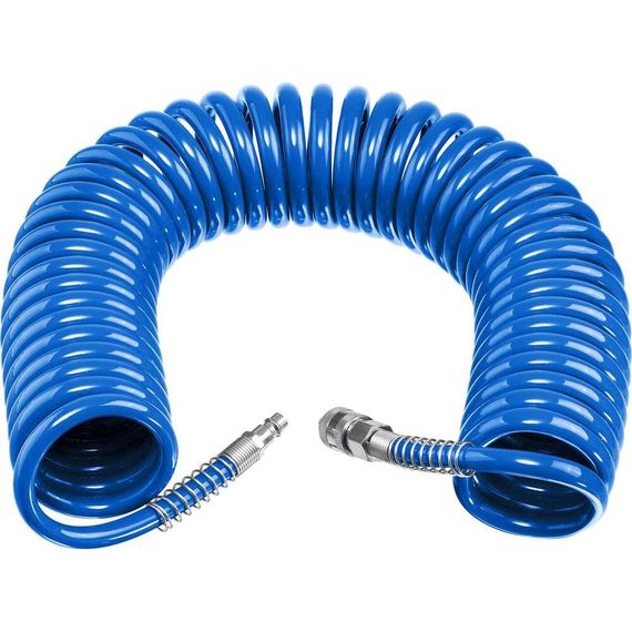 ЗУБР 15 м, 8 х 12 мм, 15 бар, воздушный спиральный шланг с фитингами рапид, Профессионал (6472-15)