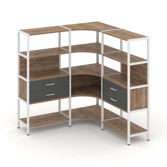 Shelf System Трехсекционный угловой стеллаж четырехярусный с ящиками SN.STMU-431 Дуб Табак/Антрацит/