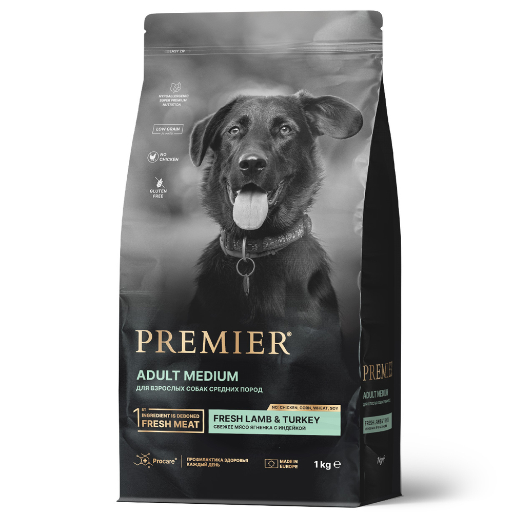 Premier Dog Medium Lamb&Turkey Сухой корм для взрослых собак средних пород с ягненком и индейкой, 1 кг