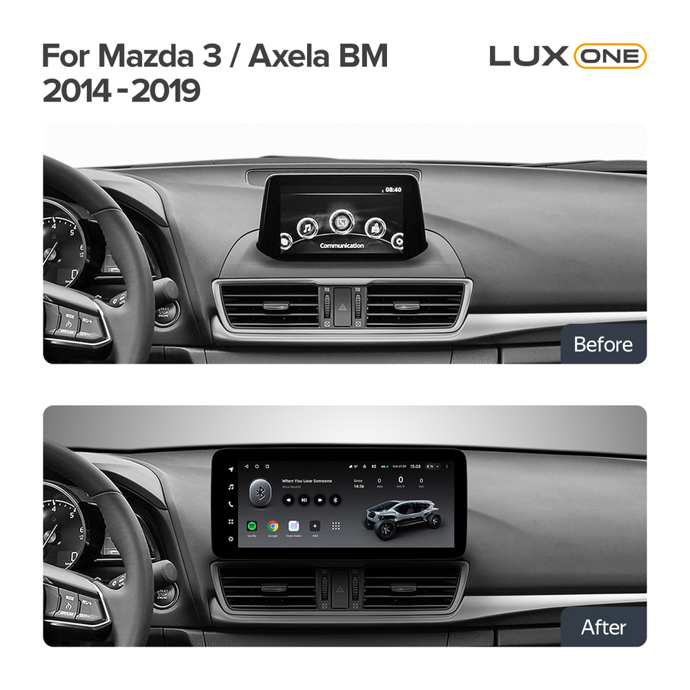 Магнитола для Mazda 3 BM, Axela 2013-2019 - Teyes LUX ONE 360 монитор 12.3", Android 10, CarPlay, 4G SIM-слот, 6/128 ГБ, 4 камеры в комплекте