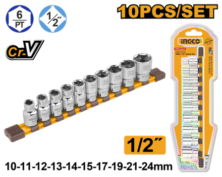 Набор торцевых головок INGCO HKTS12103 INDUSTRIAL 1/2" 10-24 мм 10 шт.