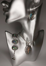 Комплект бижутерии. Подвеска, серьги, браслет с перламутровыми вставками "Перламутр" Форма "Овал"