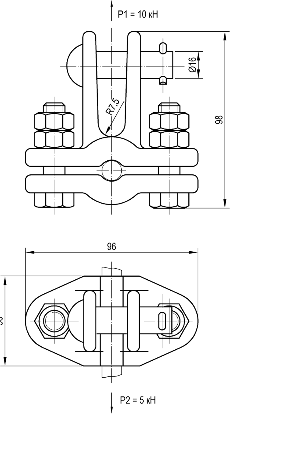 Зажим для одиночного троса 037-1, 037-2