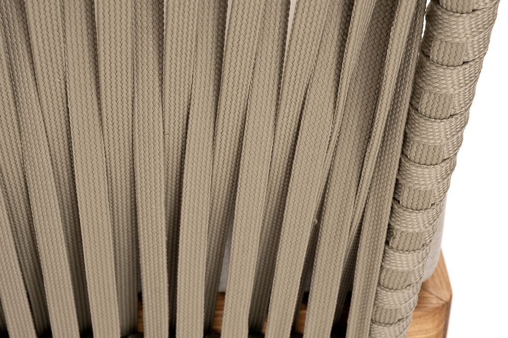 "Мальорка" диван 3-местный плетеный из роупа, основание дуб, роуп серо-коричневый 23мм, ткань бежевая 15052