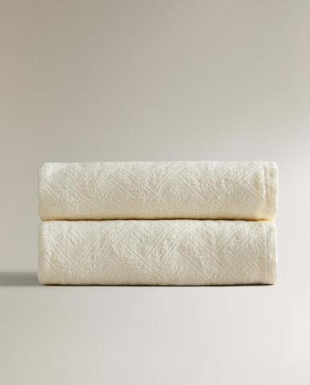 ZARA HOME ЖАККАРДОВЫЙ ЛЬНЯНОЙ ПЛЕД, ЭКРЮ