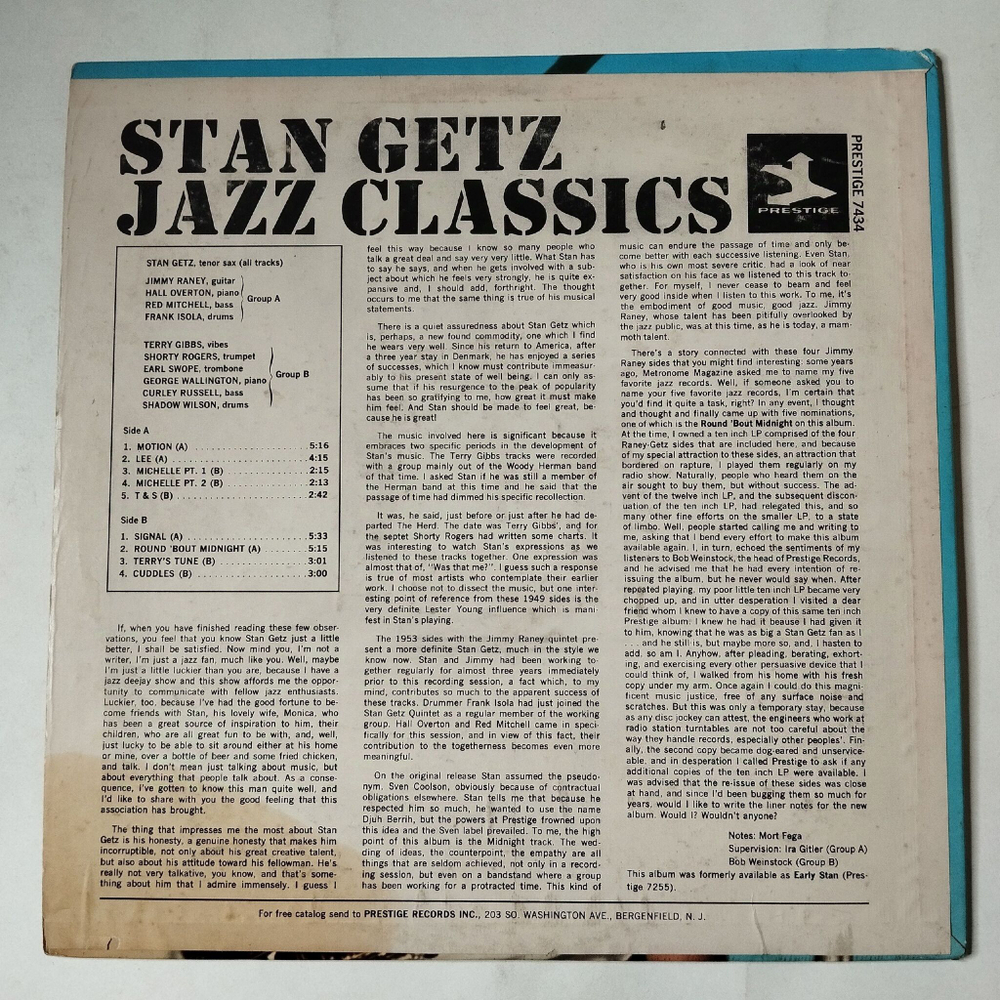 Винтажная виниловая пластинка LP Stan Getz Jazz Classics (USA 1967)