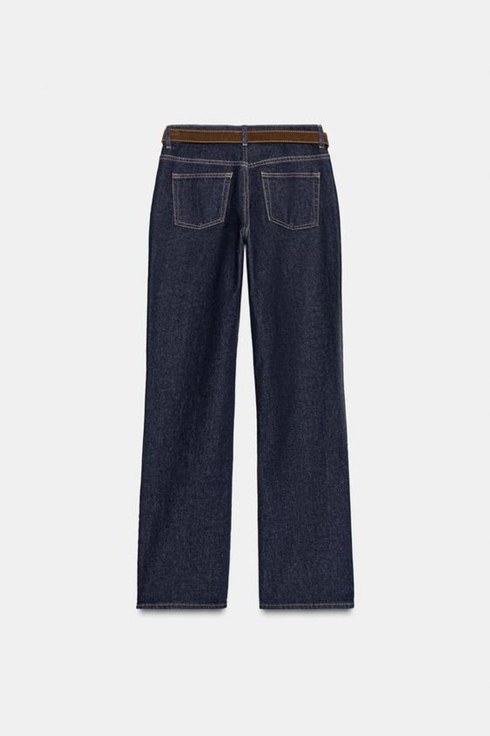 ZARA ДЖИНСЫ STRAIGHT SLIM СО СРЕДНЕЙ ПОСАДКОЙ И РЕМНЕМ Z1975, СИНИЙ