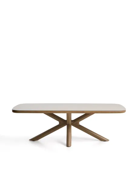 Уличный стол Mirtia из алюминия с отделкой под дерево и кремового спеченного камня, 240 x 110 см