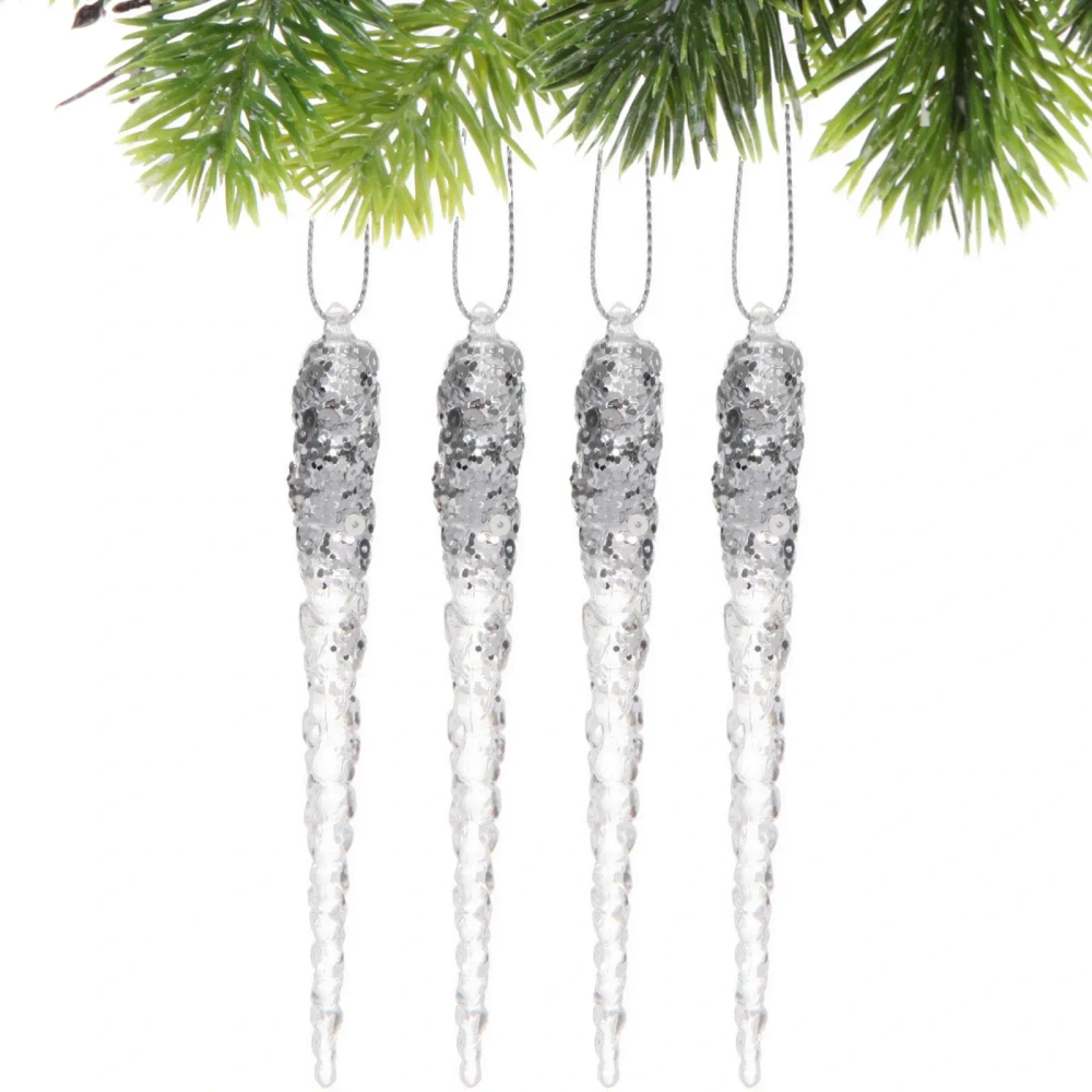 Подвеска «Хрупкие сосульки» 13 см (набор 4 шт), Серебро