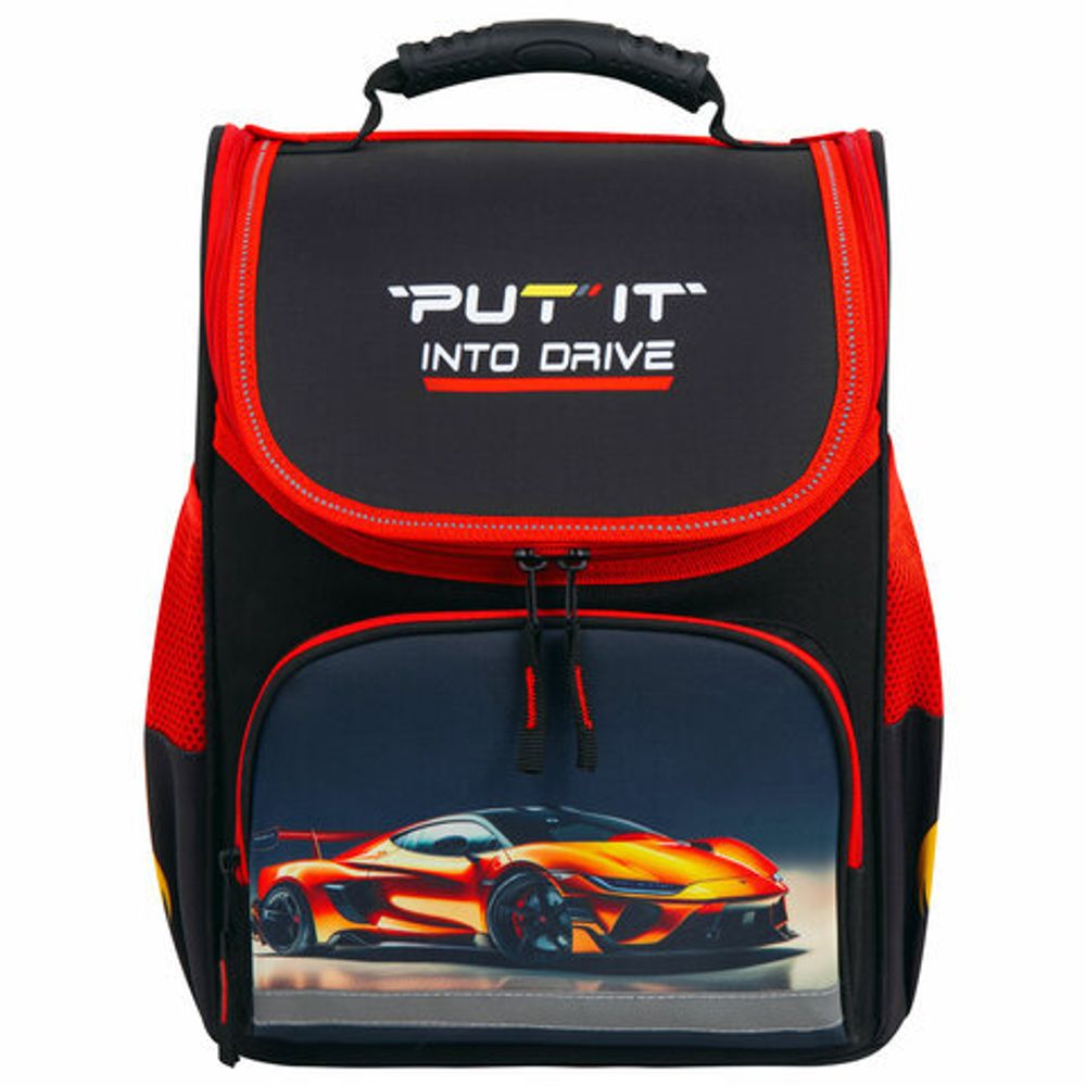 Ранец ПИФАГОР BASIC, 1 отделение, 3 кармана, эргономичная спинка, "Cool wheels", 35х28х18 см, 272045