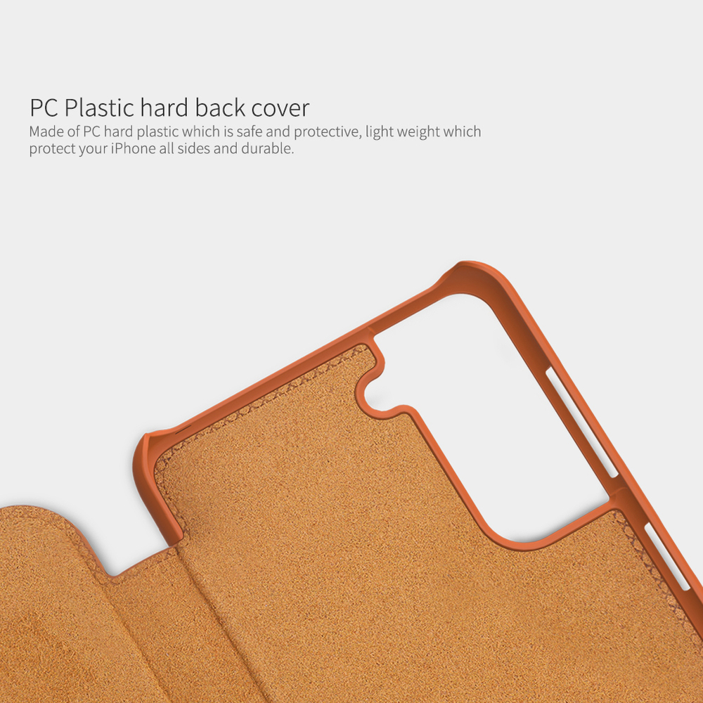 Кожаный чехол книжка коричневого цвета от Nillkin для Samsung Galaxy S21+, серия Qin Leather