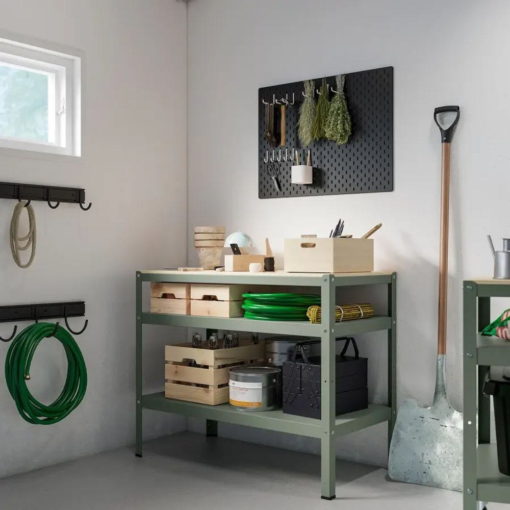 Стол - IKEA BROR, 110x55 см, серо-зеленая/сосновая фанера, БРОР ИКЕА