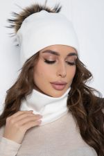 Комплект шапка с помпоном и снуд (белый) ШПС16 LT Collection