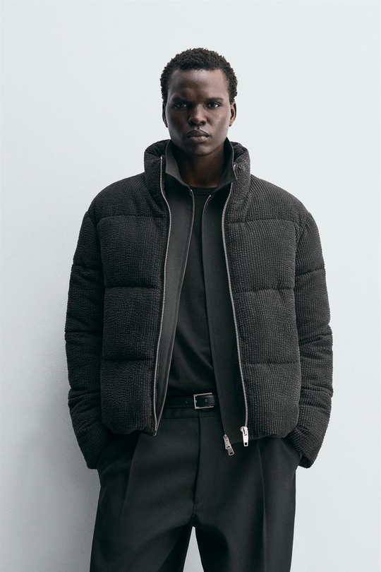 ZARA СТЕГАНАЯ ВЕЛЬВЕТОВАЯ КУРТКА, ЧЕРНЫЙ