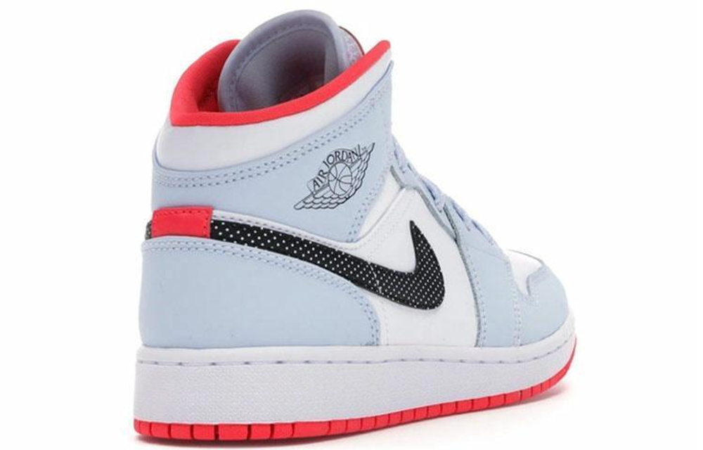 Кроссовки Jordan Air Jordan 1 Mid Half Blue Polka Dot Swoosh GS (Подростковая размерная сетка)