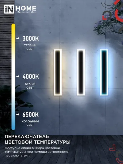 Светильник уличный светодиодный ДБУ MARS60-20AC-ВL 20Вт 3CCT 600x80 IP54 черный IN HOME