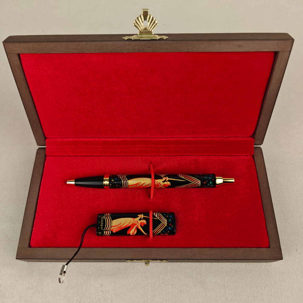 Набор "Победа!" флешка и ручка Parker с ручной росписью Палех в футляре