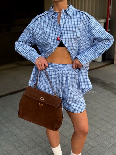 Голубой хлопковый костюм с шортами