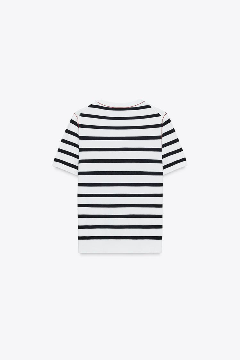 ZARA ТРИКОТАЖНЫЙ ТОП С КОРОТКИМИ РУКАВАМИ И ОТДЕЛКОЙ, ПОЛОСКИ