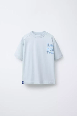 ZARA ФУТБОЛКА С НАДПИСЬЮ, НЕБЕСНО-ГОЛУБОЙ