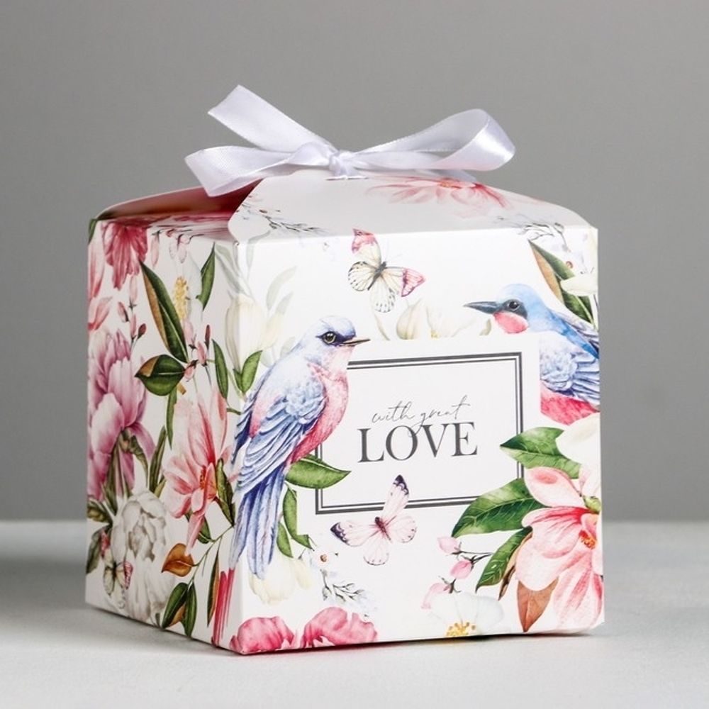 Коробка складная одиночная Куб «Цветочная» With Great Love, 12 *12 ×*12 см, 1 шт.