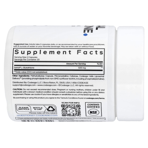 Codeage, липосомальный глутатион, 60 растительных капсул