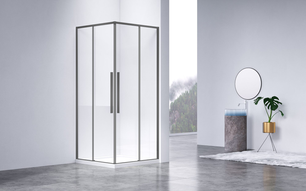 Душевой уголок Slim-N VSS-4SN8010CLGM, 1000*800, вороненая сталь, стекло прозрачное