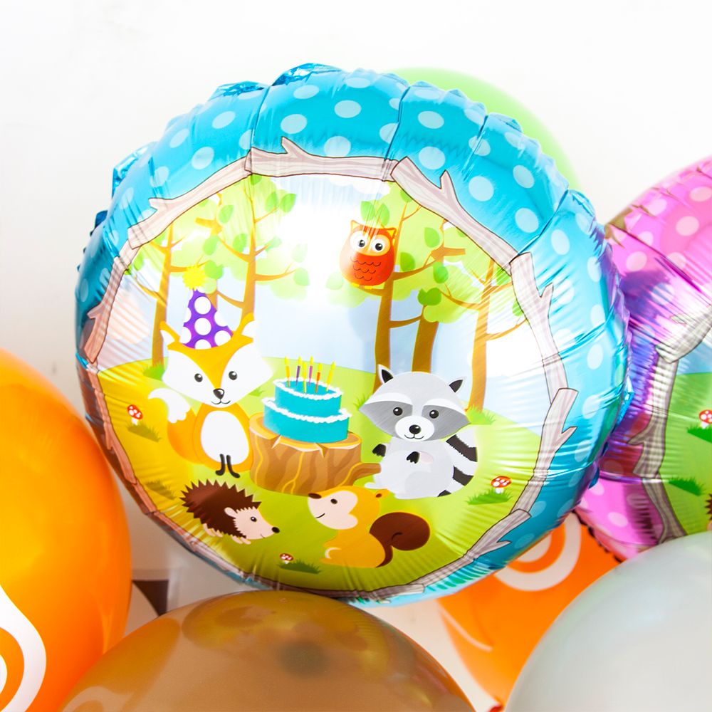 Шар (18"/46 см) Круг, Лесные зверята, Голубой