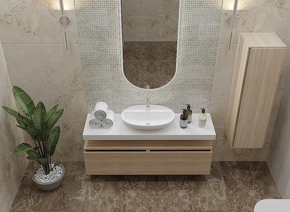 Тумба с раковиной и столешницей Armadi Art Flat 100 светлый дуб