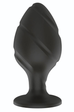 Черная средняя силиконовая анальная пробка с ложбинками по диагонали (Цвет: черный)