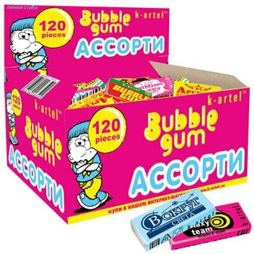 Резинка жевательная недражированная "Ассорти" 120шт*10блоков.