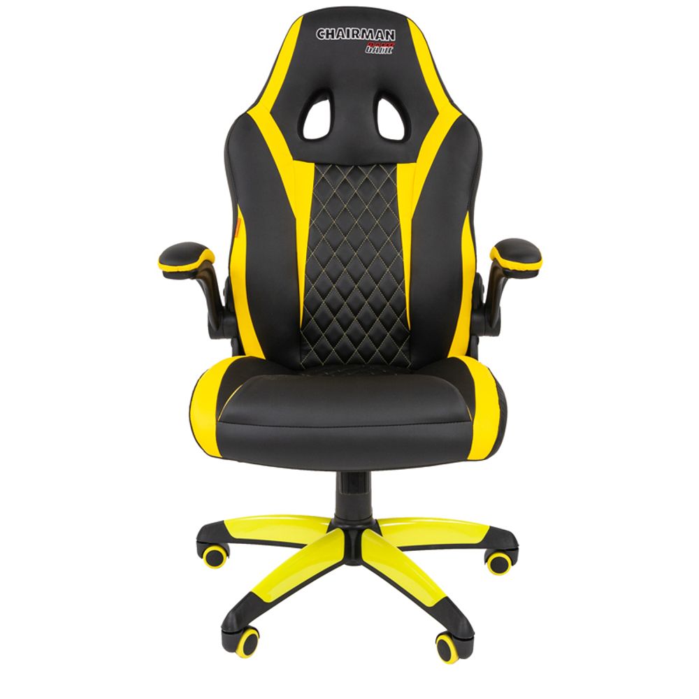 Кресло игровое Chairman "Game 15", экокожа черная/желтая, механизм качания, откидные подлокотники