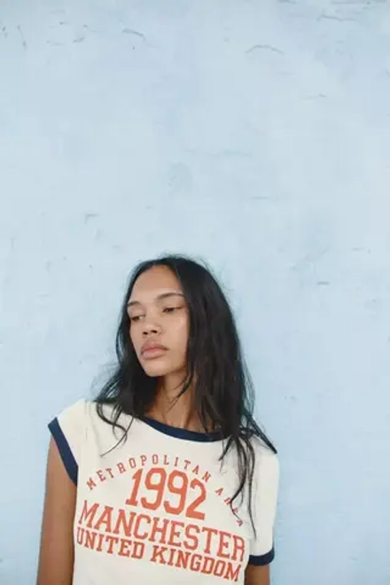 ZARA ФУТБОЛКА С НАДПИСЬЮ, ЭКРЮ