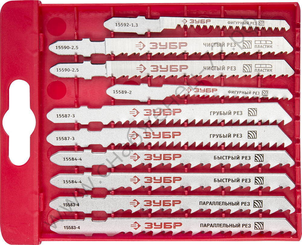 ЗУБР T-хвост., по дереву, пласт. бокс, 10шт., Набор полотен для лобзика (15580-H10)