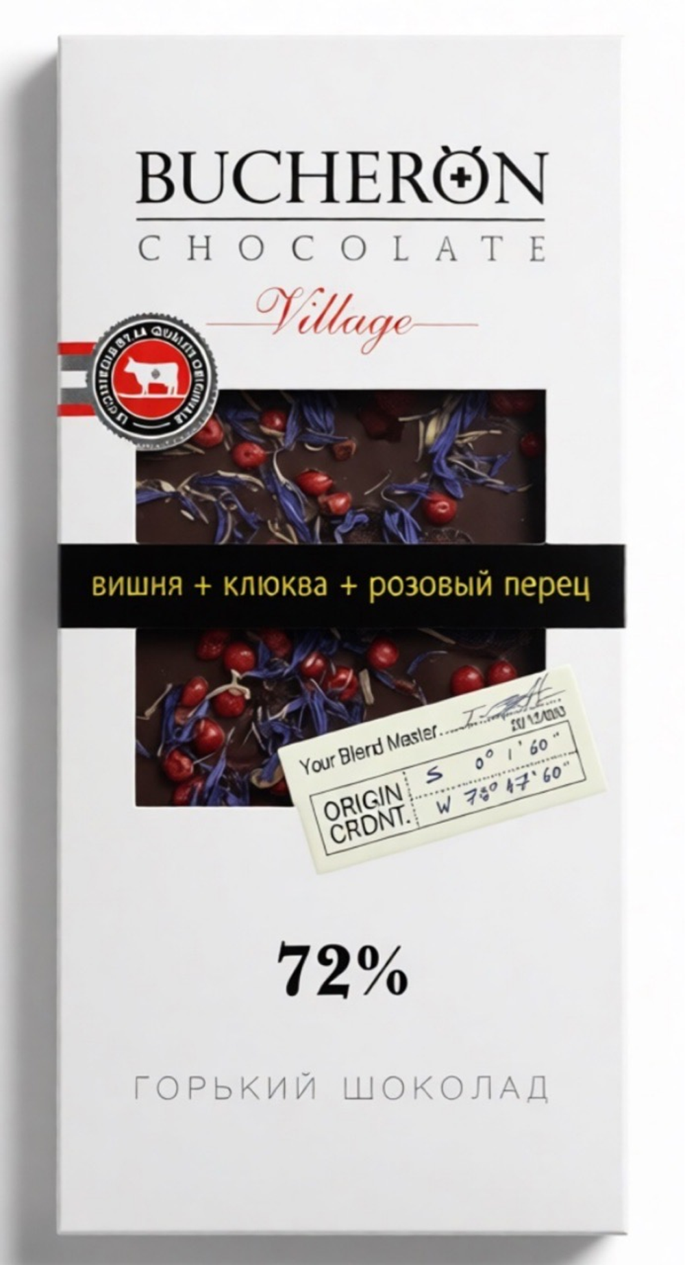 ШОКОЛАД BUCHERON ГОРЬКИЙ ВИШНЯ КЛЮКВА ВАСИЛЕК РОЗОВЫЙ ПЕРЕЦ 100Г КП/60
