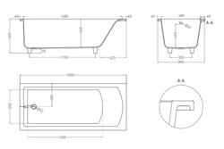 Ванна каменная встраиваемая матовая 180x80 Salini CASCATA 104213MRF окрашена по RAL