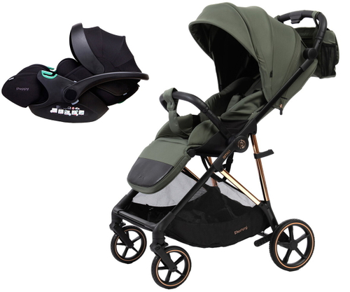 Прогулочная коляска Peppy Amici с автокреслом Verona Black Green рама Gold