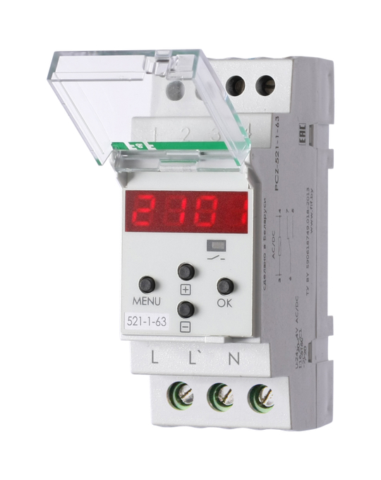 Реле времени программируемое циклическое PCZ-521-1-63А 300 ячеек памяти (150 пар вкл./выкл.) F&F EA02.002.020
