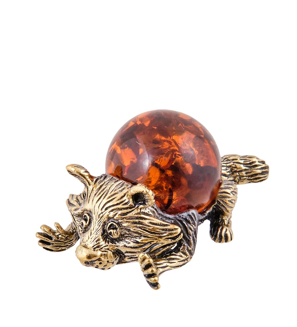 AM-3657 Фигурка «Енот» (латунь, янтарь)