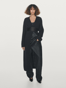 Massimo Dutti Длинный кардиган из ворсованной смесовой альпаки, темно-синий