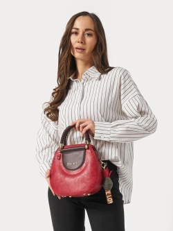 Сумка круглая кожаная средняя винтажная на плече необычная