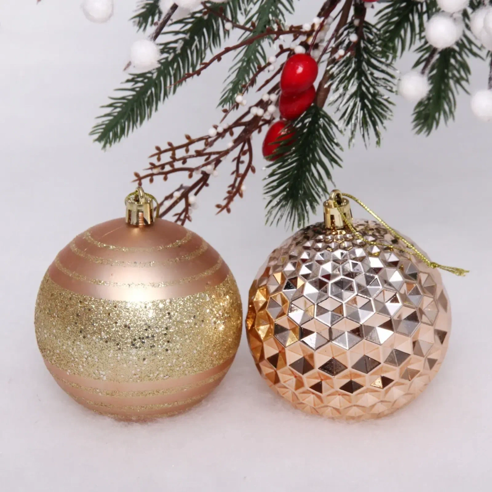 Набор шаров 8 см «Сказочный блеск» (в наборе 6 шт), Шампань