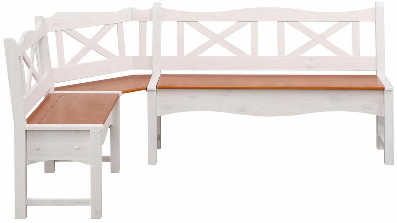 Кухонный уголок, 241х151х88, Ванда, деревянный, скамья для кухни, белый, Dipriz