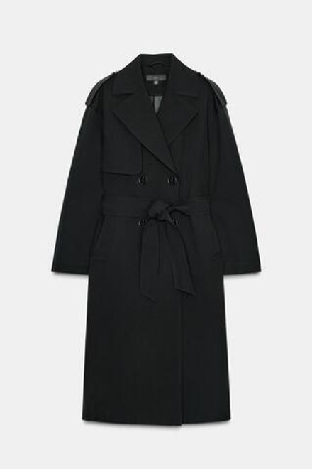 ZARA ДЛИННЫЙ ТРЕНЧ С ПОЯСОМ, ЧЕРНЫЙ