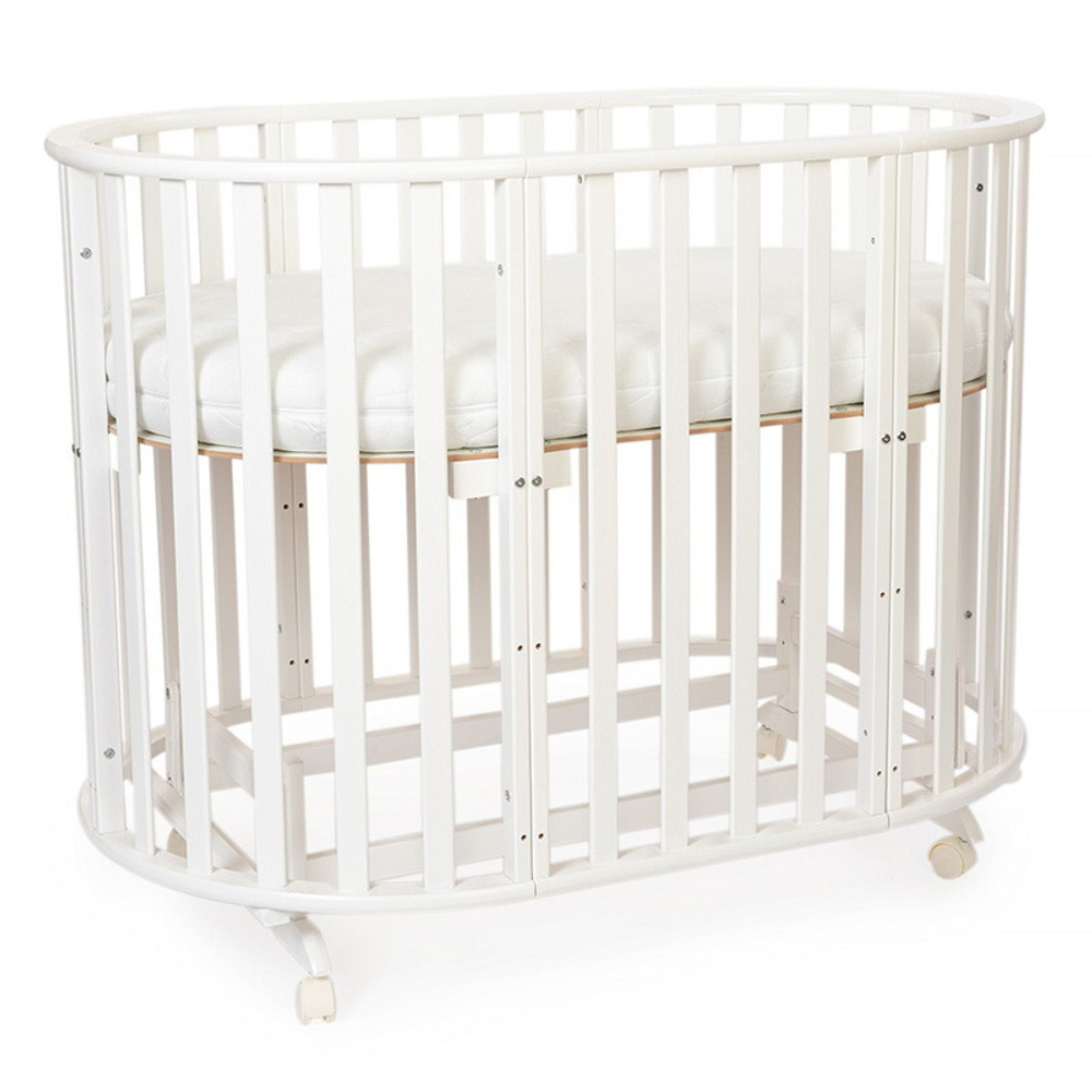 Кроватка-трансформер овальная Vikalex Лоди маятник на колёсах венге