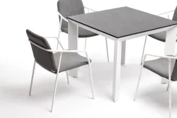 "Венето" обеденная группа на 4 персоны со стульями "Марокко", каркас белый, роуп серый