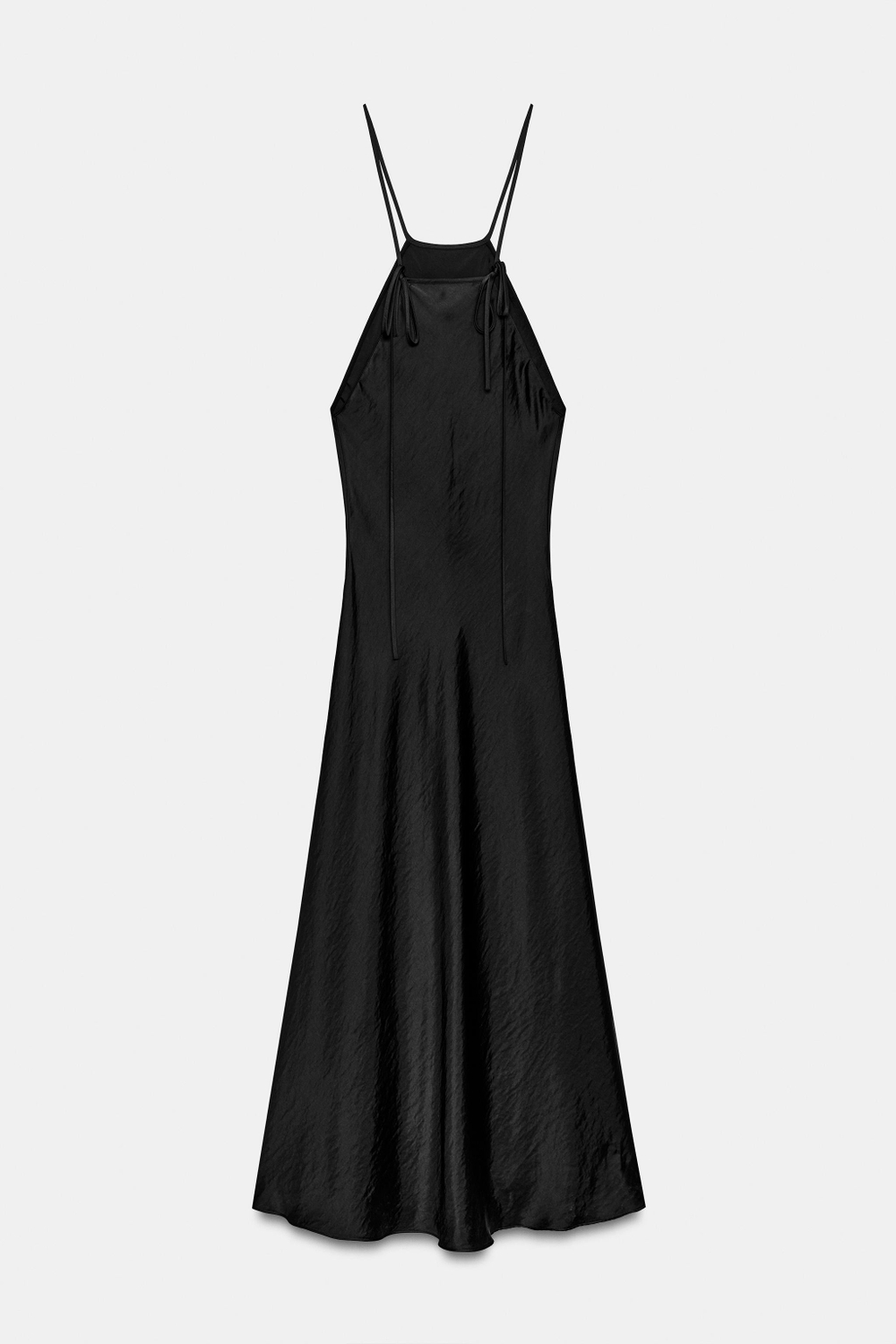 ZARA АТЛАСНОЕ ПЛАТЬЕ ХАЛТЕР ZW COLLECTION, ЧЕРНЫЙ