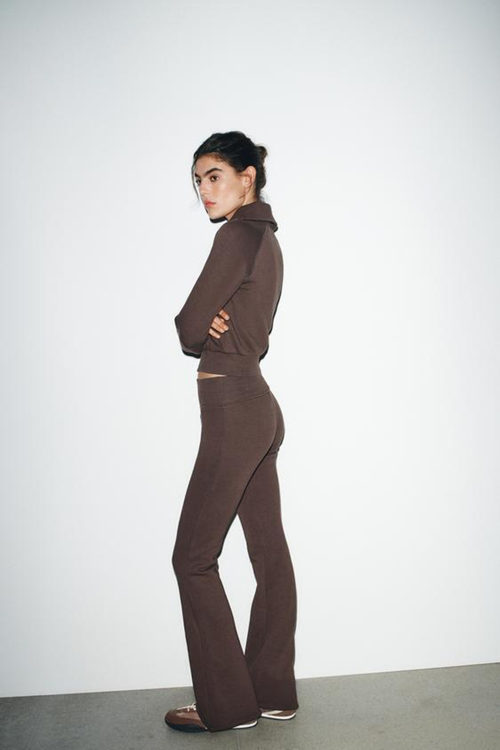 ZARA БРЮКИ FLARE ИЗ ФЛИСА, КОРИЧНЕВЫЙ