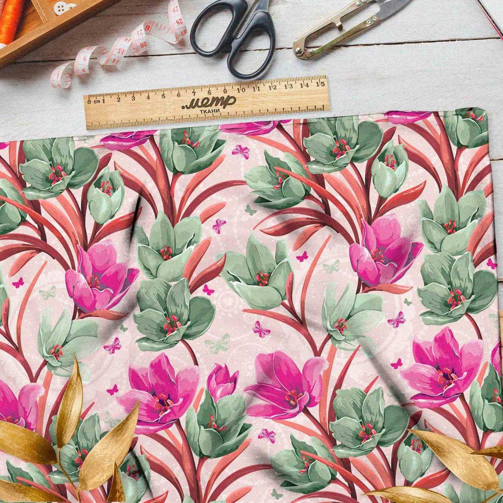 Ткань кулирная гладь цветочные расцвет