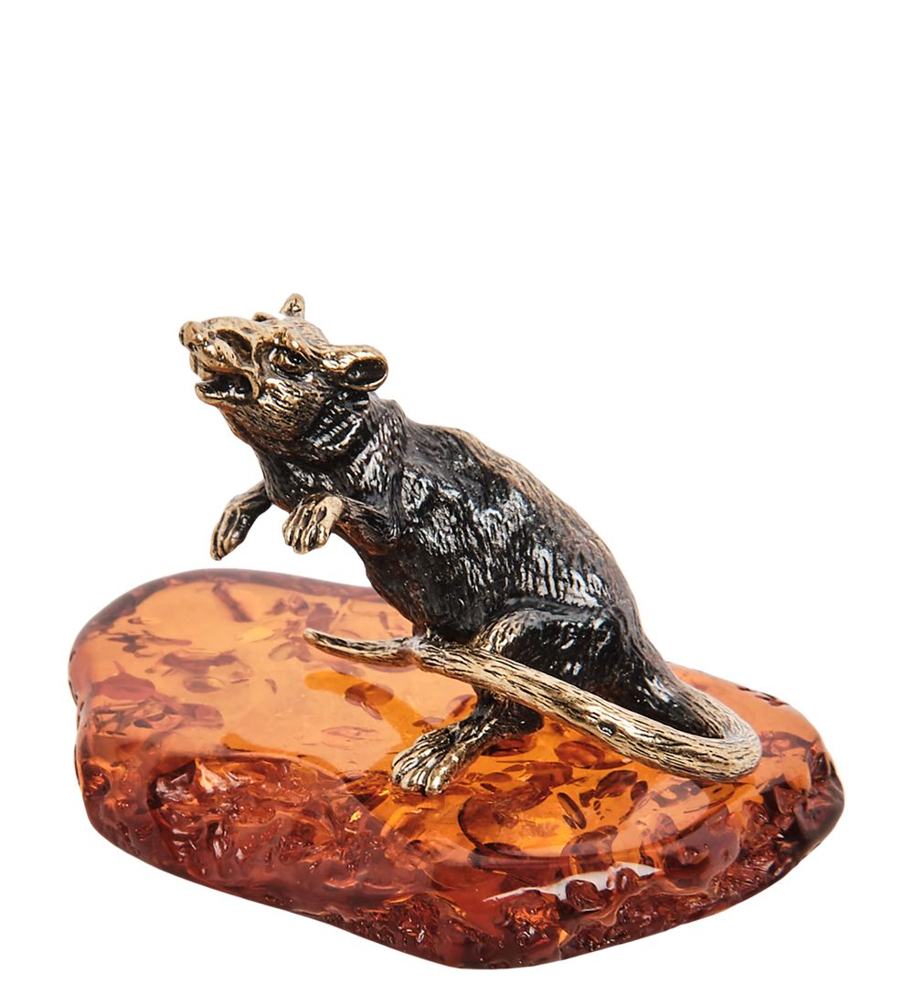 Народные промыслы AM- 399 Фигурка «Крыса» (латунь, янтарь)